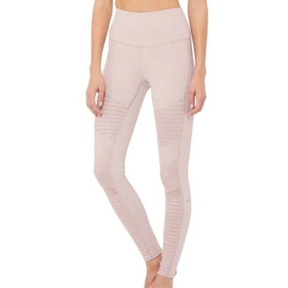 ALO Yoga Pants - Alo Yoga High Waist Moto Leggings in Pastel Pink Size L